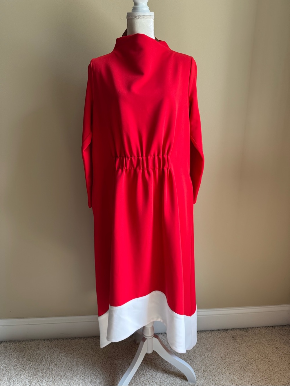 Julia Allert Red Avant-Guarde Midi Dress with Asymmetric Hem NWT